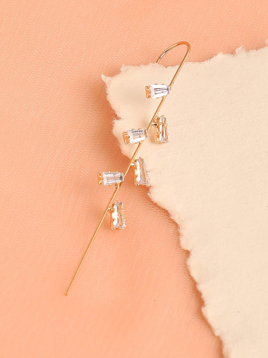 Contemporary Ear Cuff Earrings – Gold-Plated Jewellery – Artificial Stone Detail – 4cm x 1cm