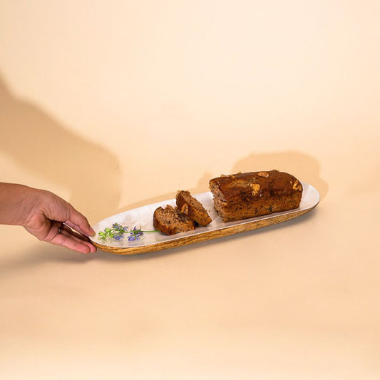 Mango Wood Serving Tray - Enameled Ellipse Shape, 38x12cm