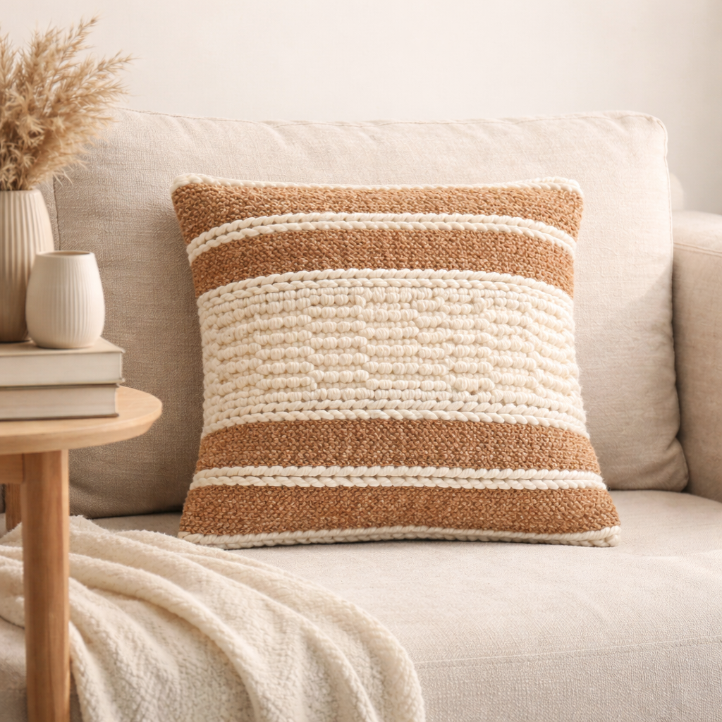 Beige & Ivory Handwoven Cushion – Soft Decorative Pillow