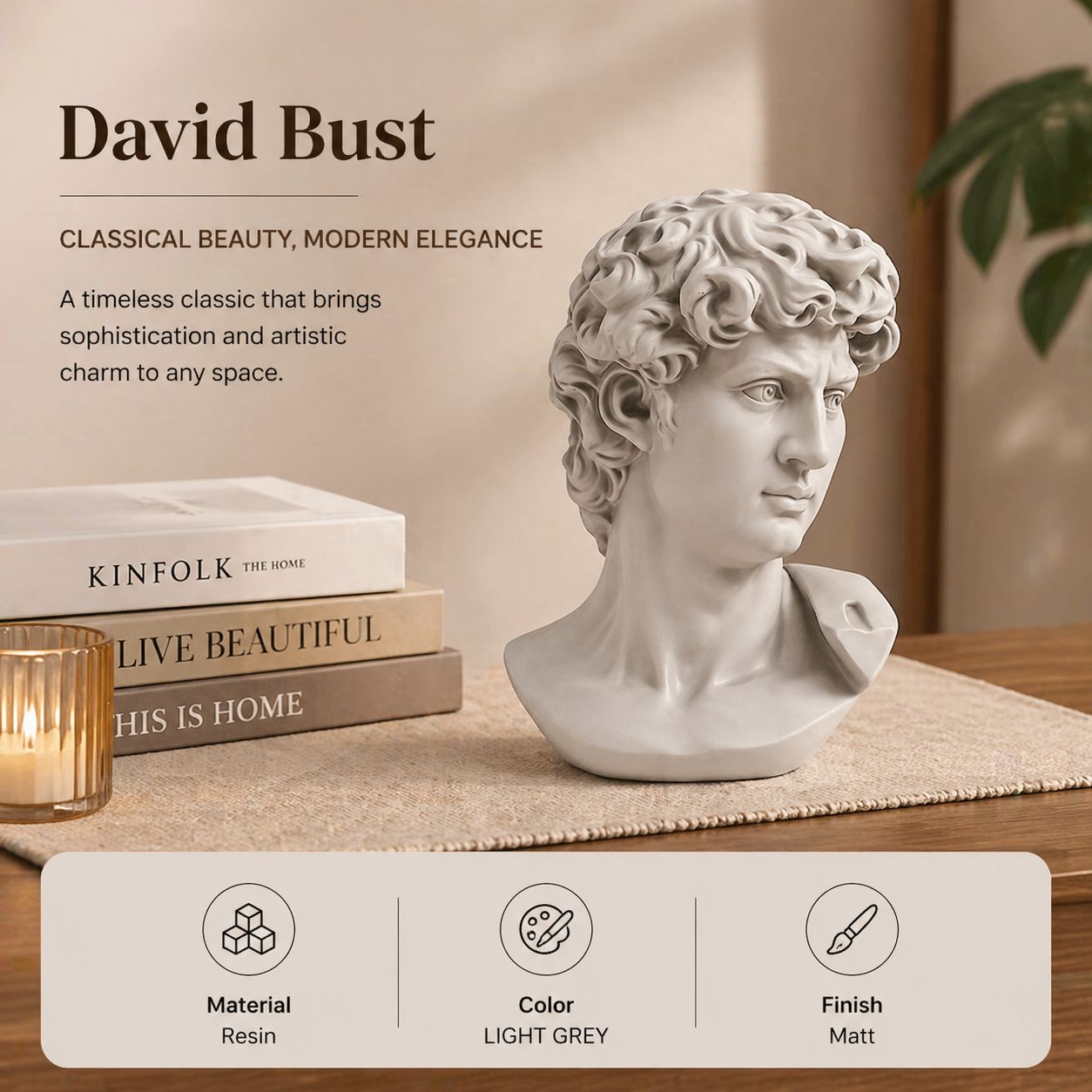 Grey Classical Greco-Roman Bust Sculpture in Matte Finish