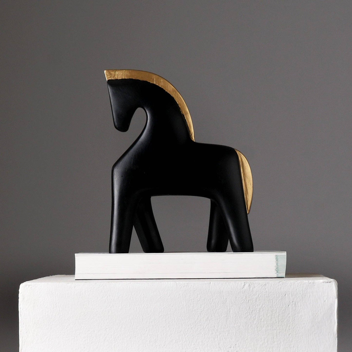 Abstract Horse Table Sculpture in Black Matte Polyresin