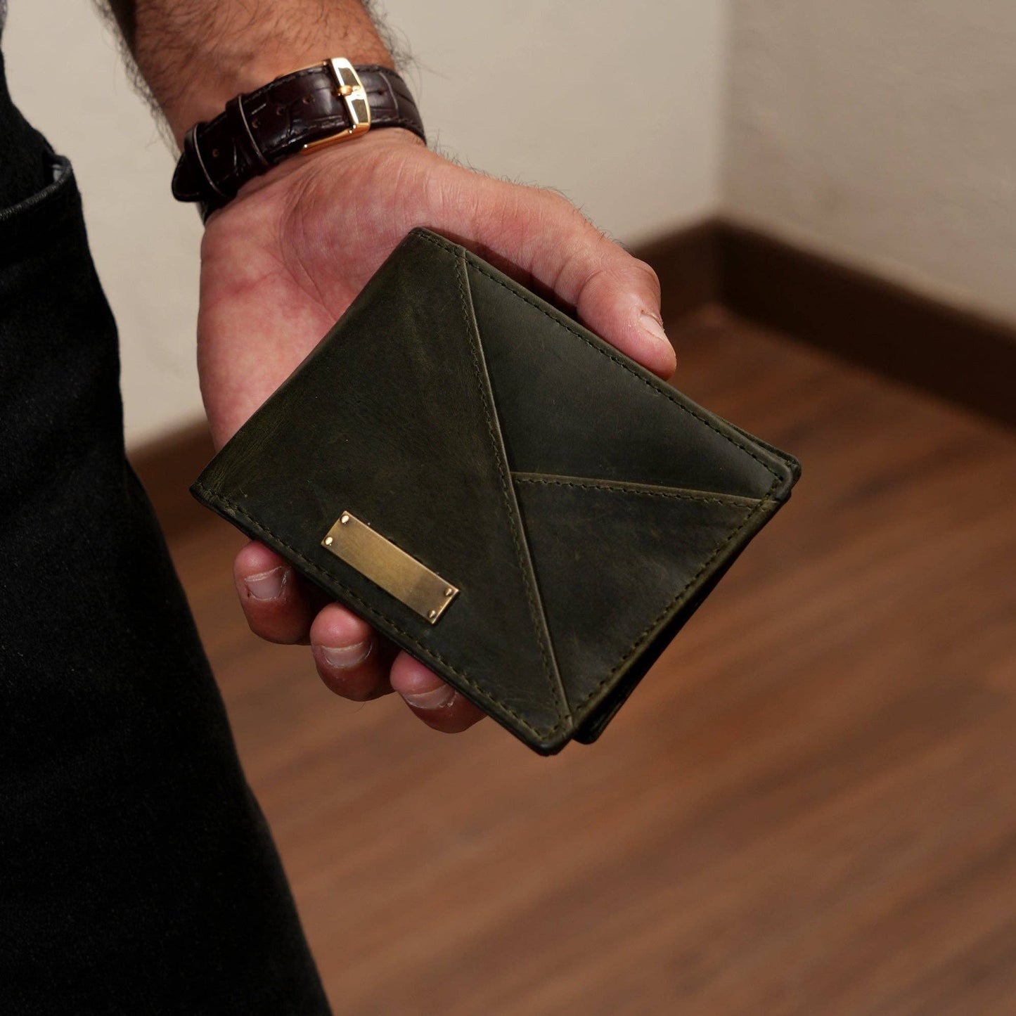 Leather Wallet – Green Full-Grain Waxy Leather For Men