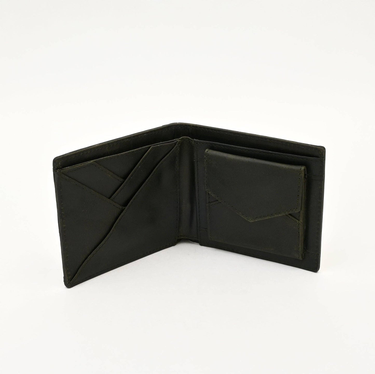 Green Full Grain Leather Wallet with Coin Pocket for Men