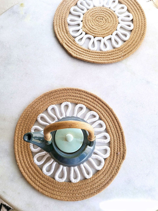 2pc Set - Patterned Cotton Placemats – Table Linens – Geometric Design