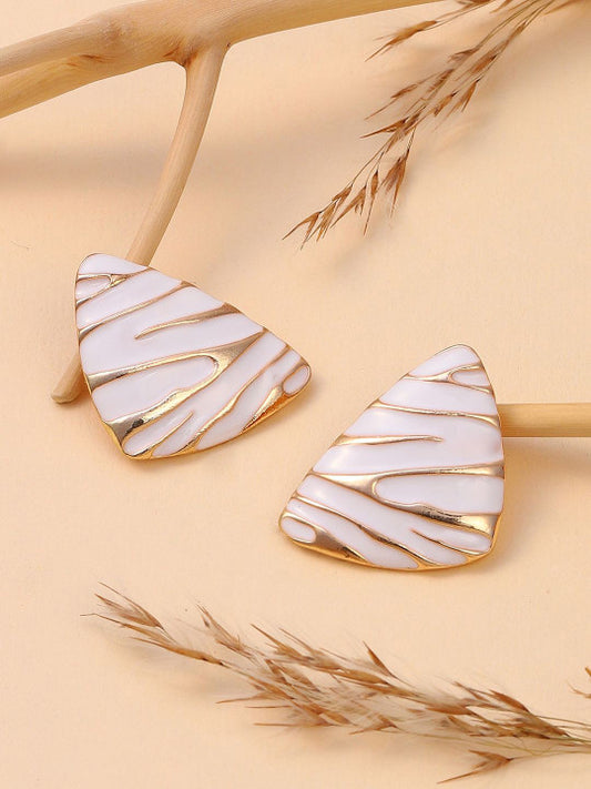 White Stud Earrings – Fashion Jewelry – Gold-Plated Finish