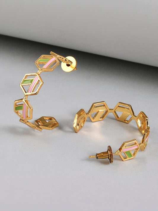 Geometric Half Hoop Earrings – Gold Plated Finish – Secure Post Back Pair