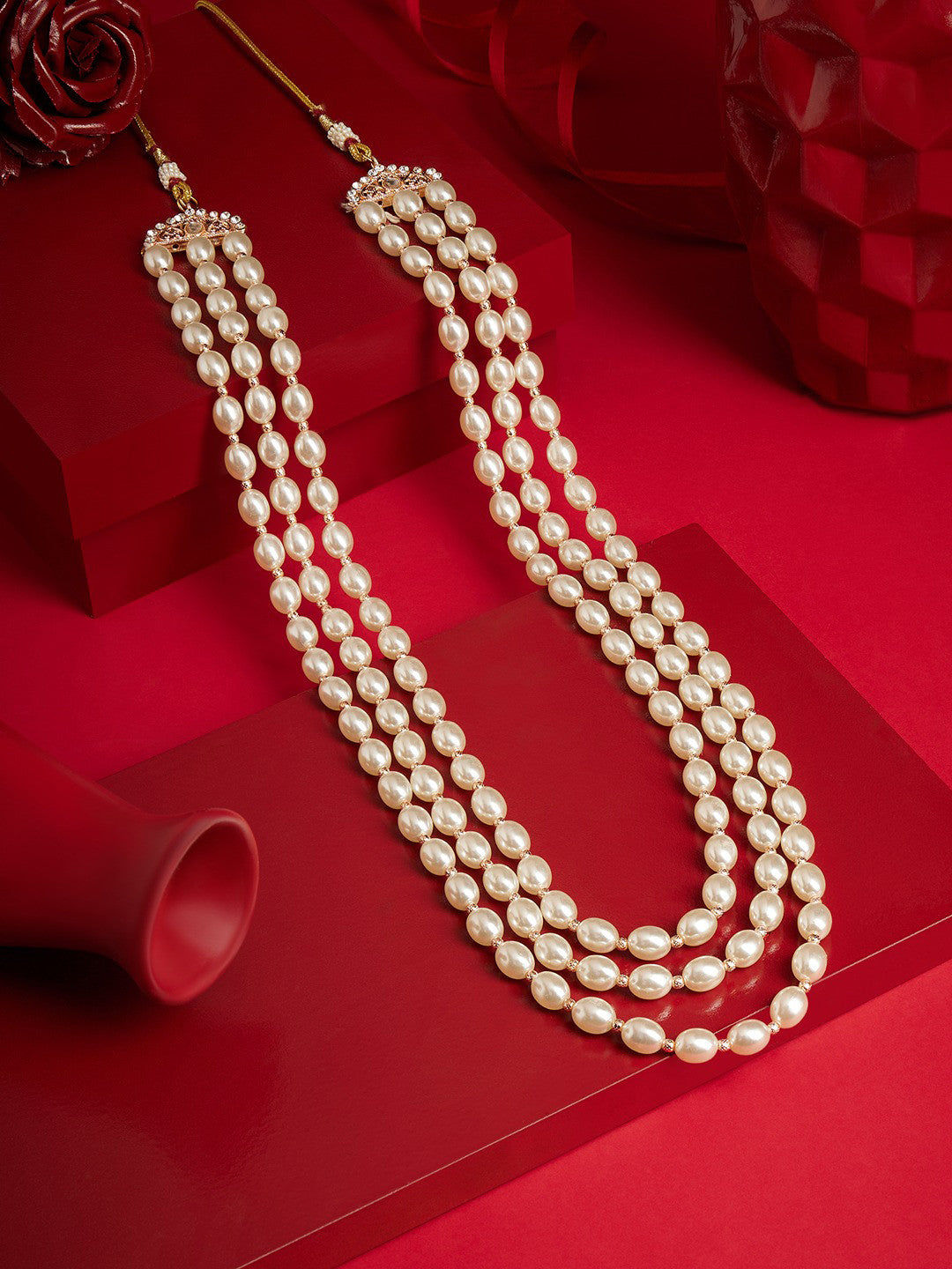 Rose Gold-Plated Layered Necklace – Adjustable Necklace – Alloy with Pearls – 64cm Length