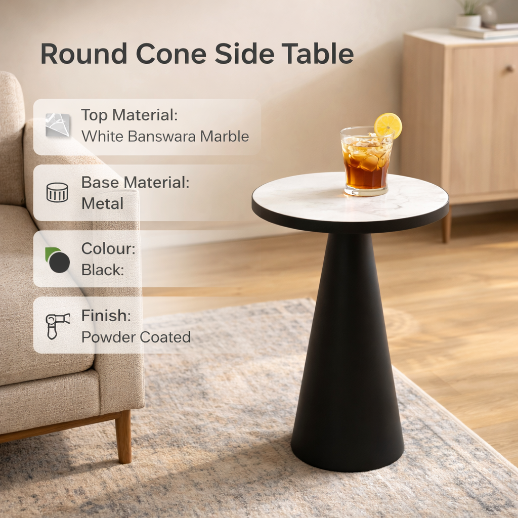 Round Cone Marble Side Table – Modern Sculptural Accent