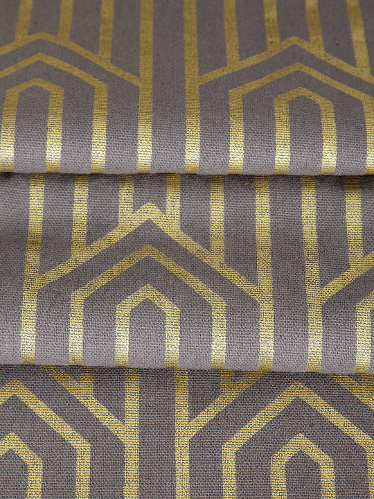 Geometric Metallic Dining Runner – Premium Cotton – Grey & Gold Hues – Single Unit