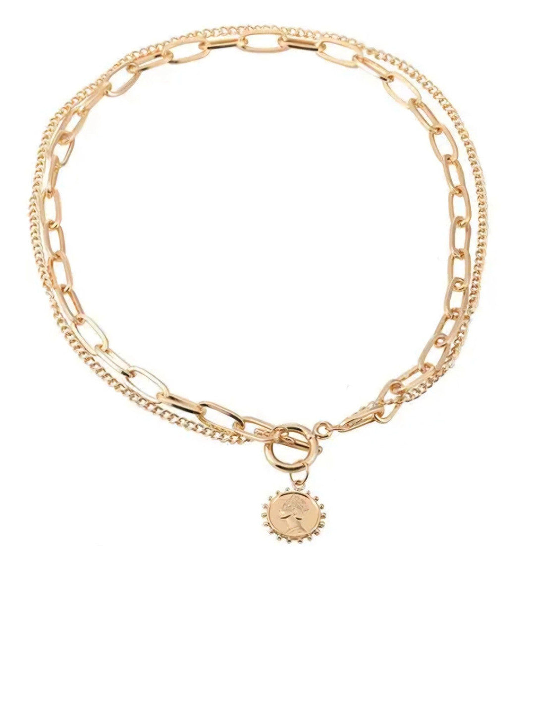 Gold-Plated Layered Necklace – Vintage Coin Pendant – Stainless Steel Jewellery – Retail Stock