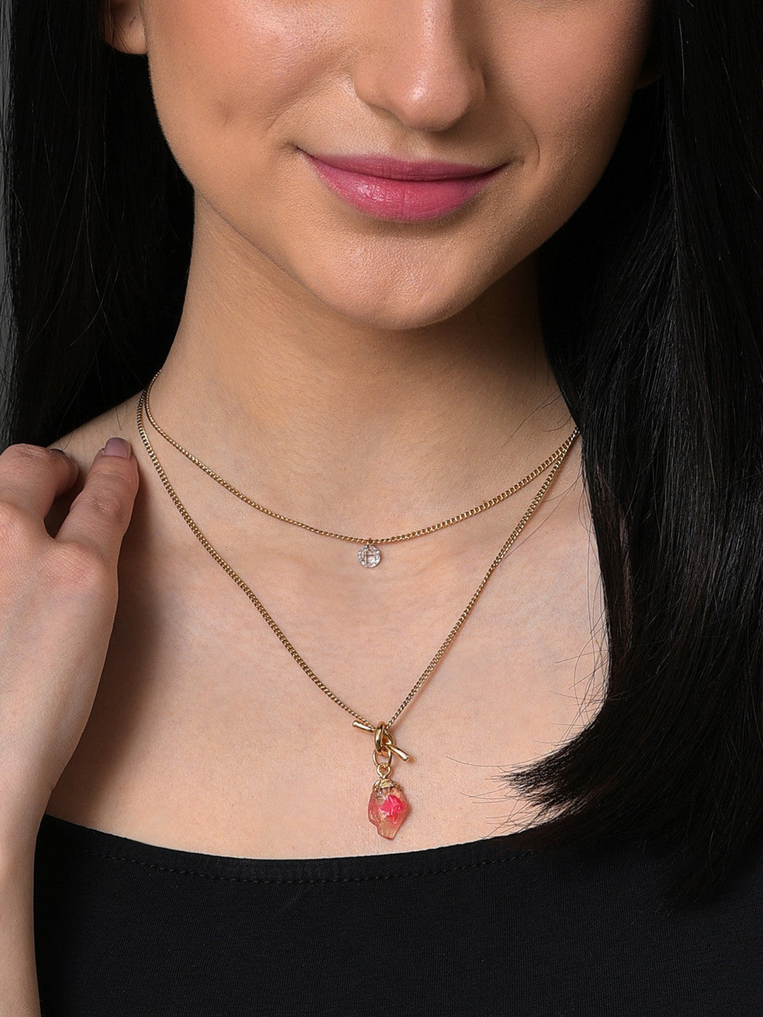 Red Gold-Plated Pendant Set – Necklace Pendants – Pack of 2 – 52cm Length