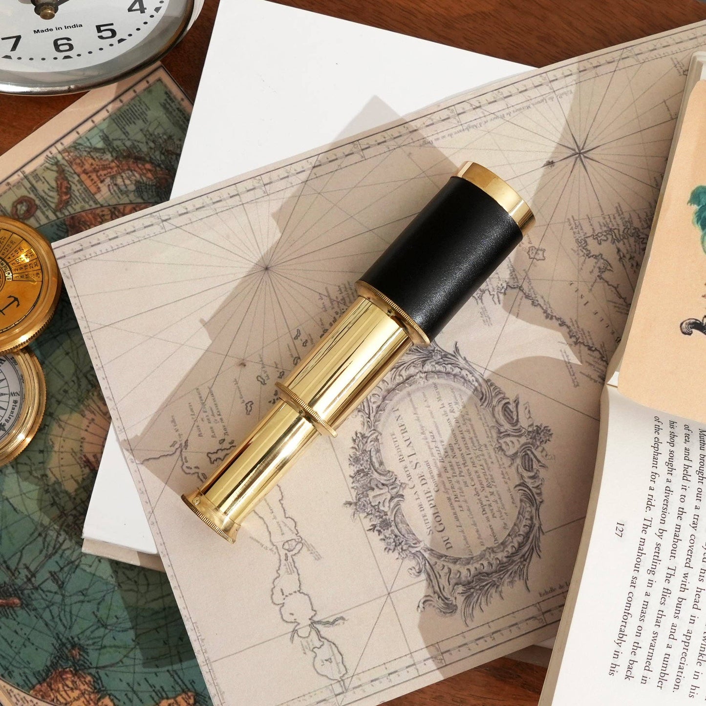 Vintage Brass Telescope with Leather Grip Wooden Case