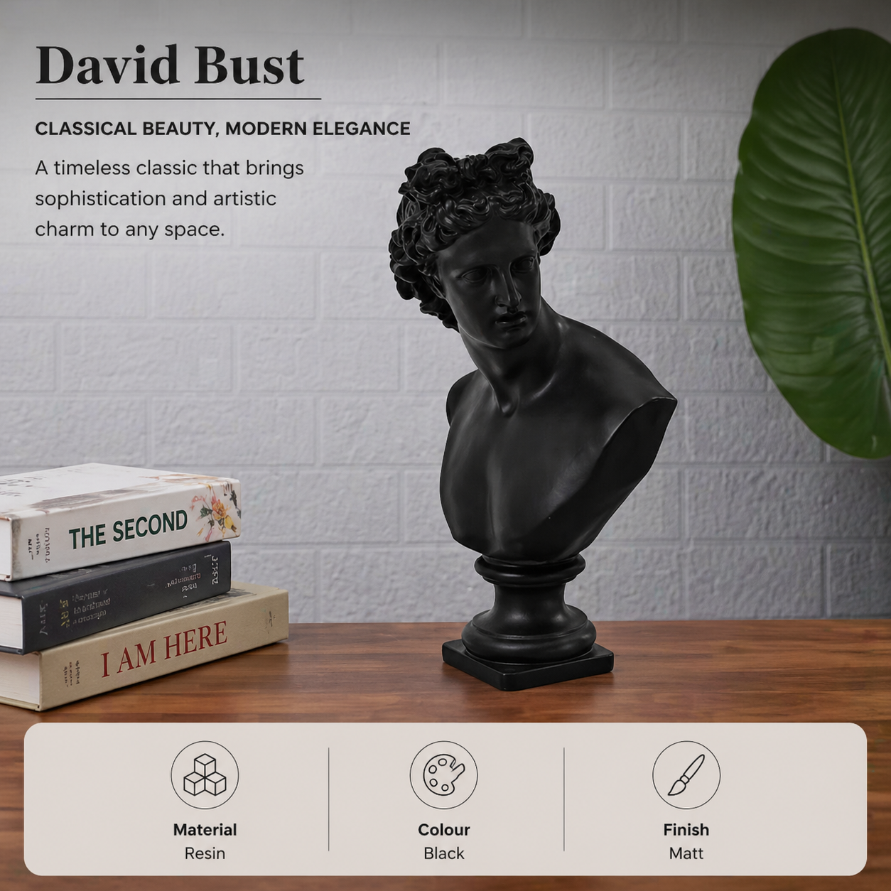 Black Neo-Classical Bust Sculpture in Matte Resin