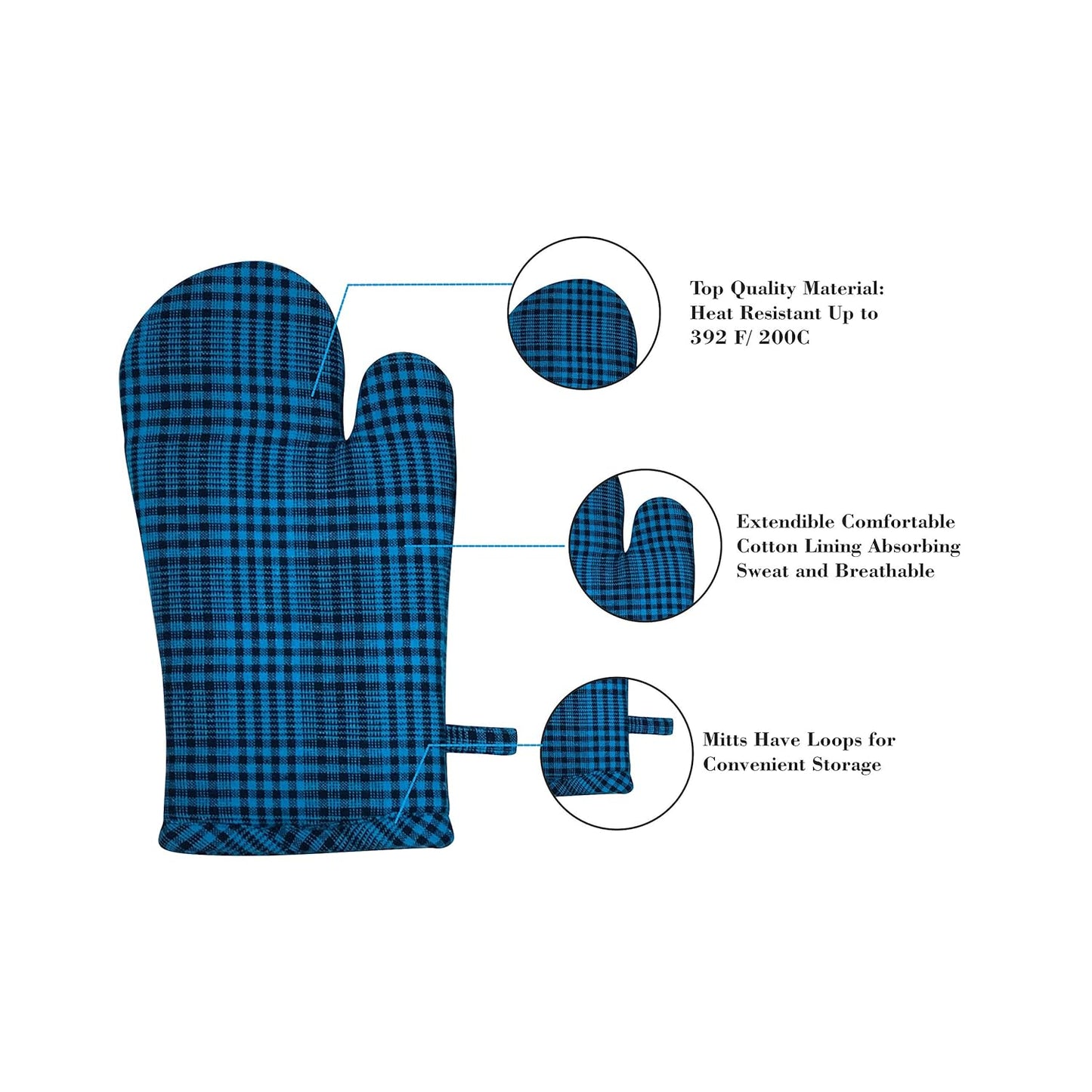 Gants de cuisine résistants à la chaleur – Coton et rembourrage en polyester – Lot de 2 (30 x 20 cm)