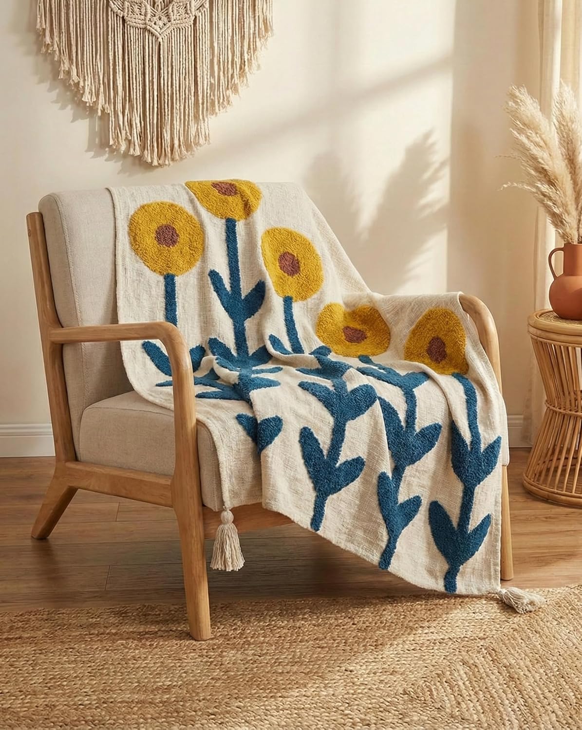 Hand-Tufted Decor Set – Sofa Throw & Cushion Covers – Premium Cotton – 50x60" & 2x 16x16"