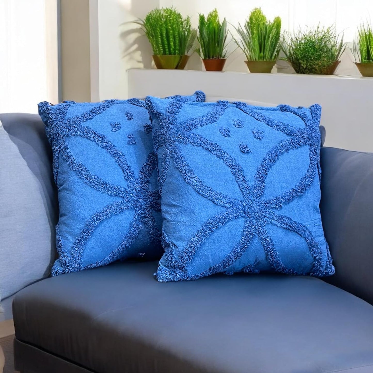 Bohemian Tufted Sunflower Cushion Cover 16x16 inch Pack of 2 | Decorative Throw Pillow Covers for Sofa Bed Living Room