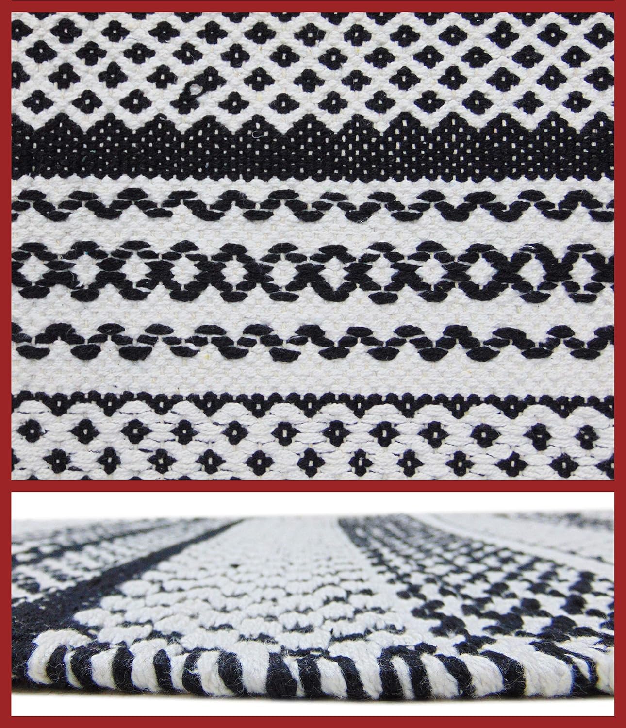 Modern Hand Woven Natural Cotton Rug Runner, 2x5 ft | Washable Eco-Friendly Floor Carpet for Bedroom, Living Room