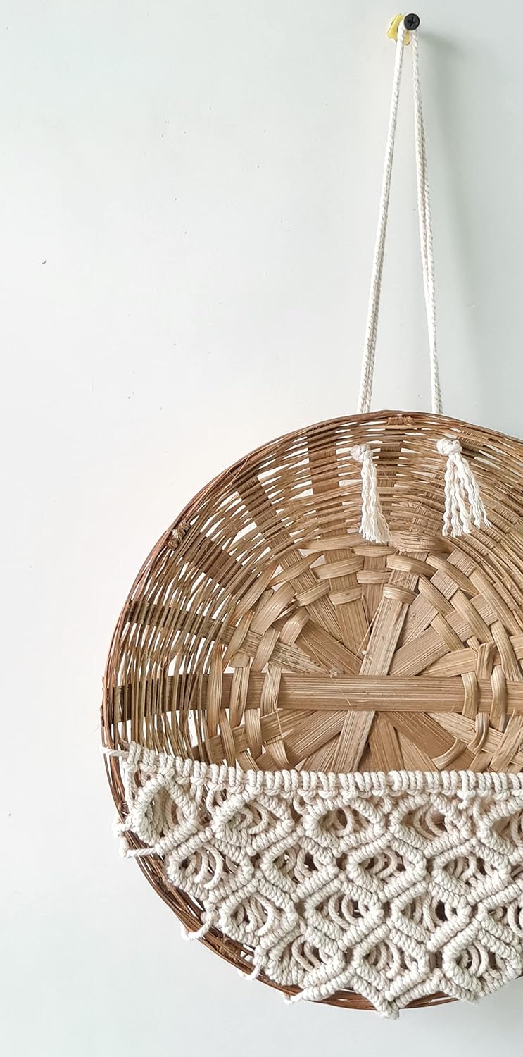 Handcrafted Macrame Basket – Cotton Weave Off-White – 11 Inch Diameter