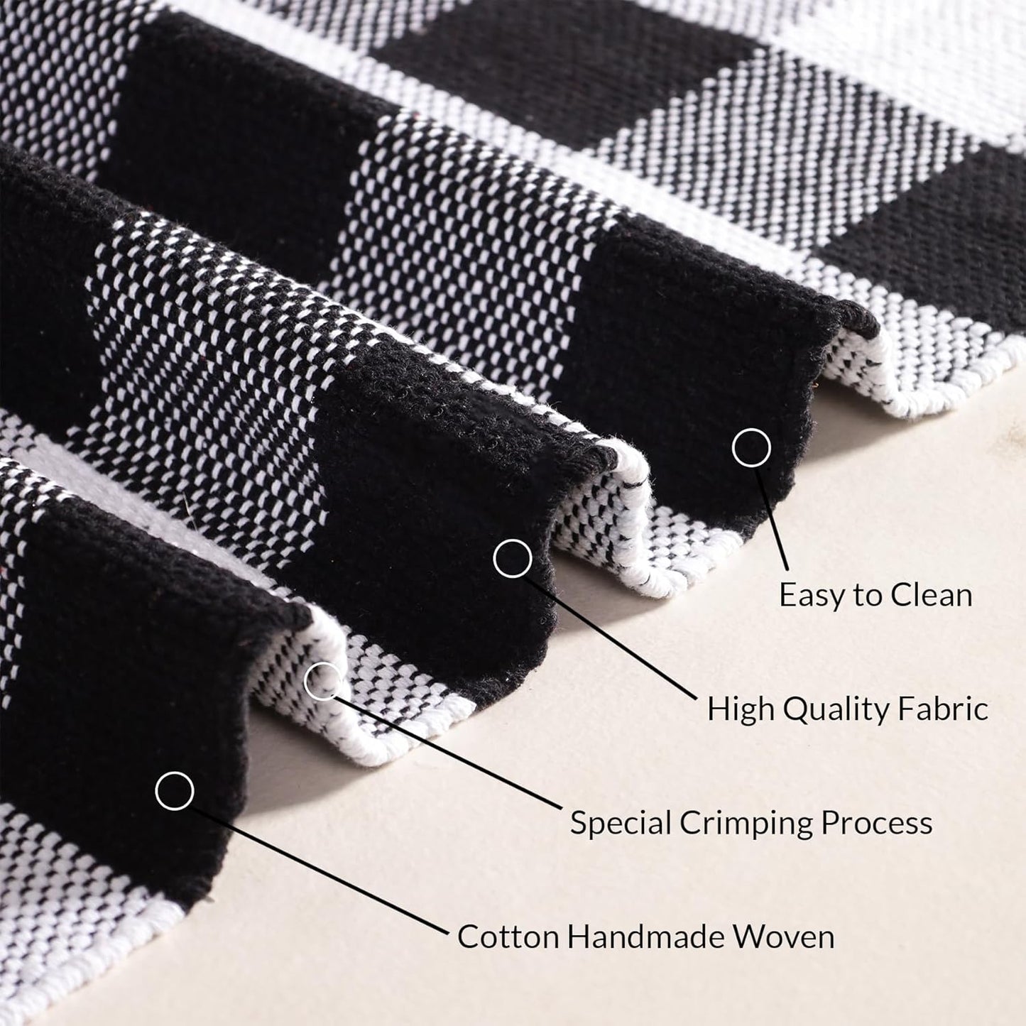 Buffalo Plaid Cotton Rug Runner - Hand Woven Washable Check Floor Mat (Black & White, 2x6 ft) | Farmhouse Entryway Kitchen Decor