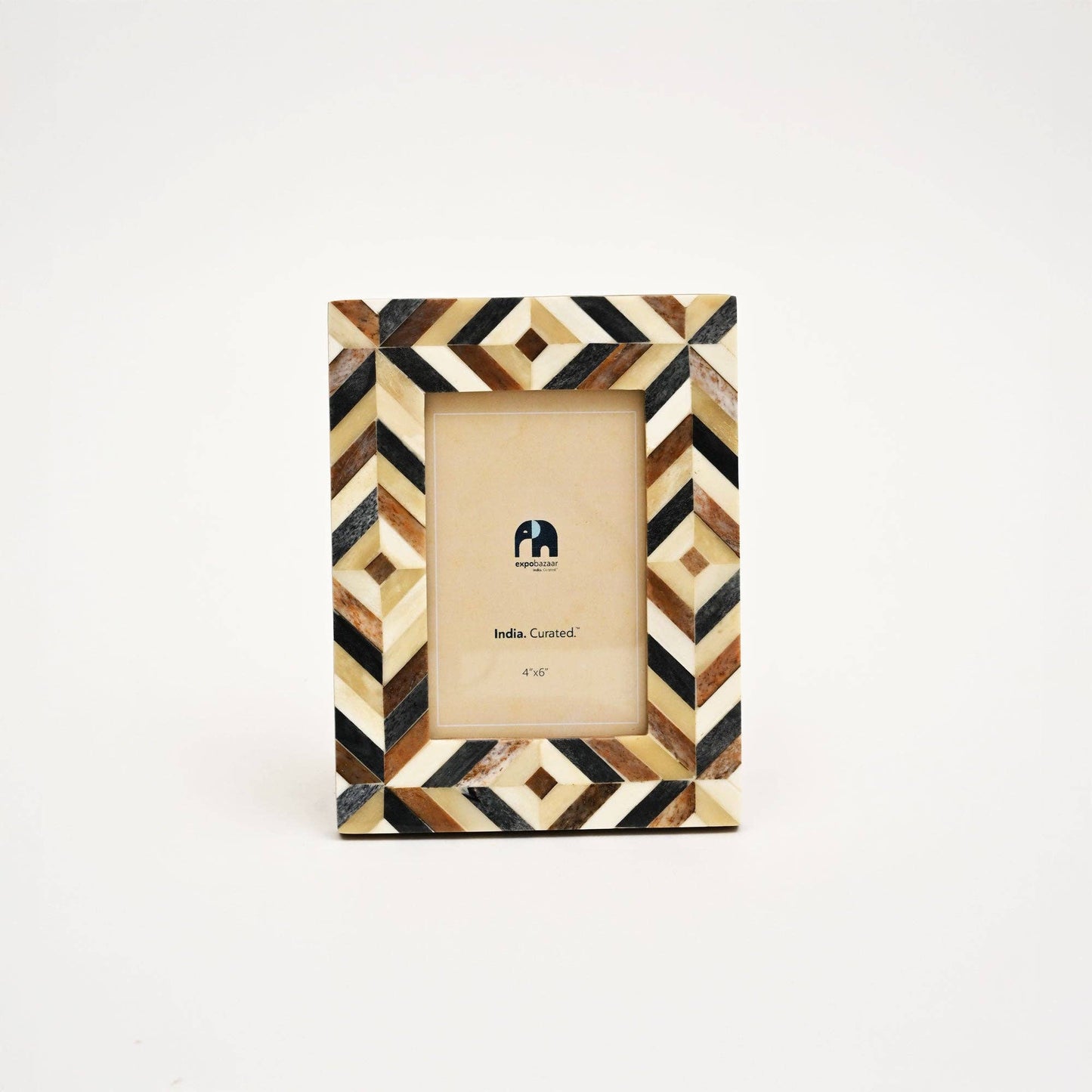 Rectangular Inlay Photo Frame – Brown & Grey Brick Pattern