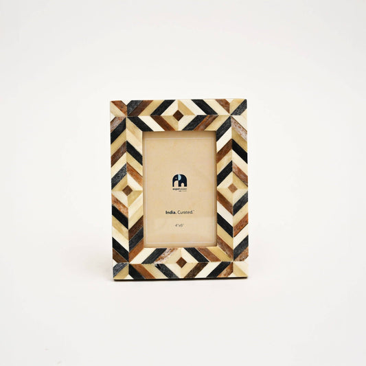 Rectangular Inlay Photo Frame – Brown & Grey Brick Pattern