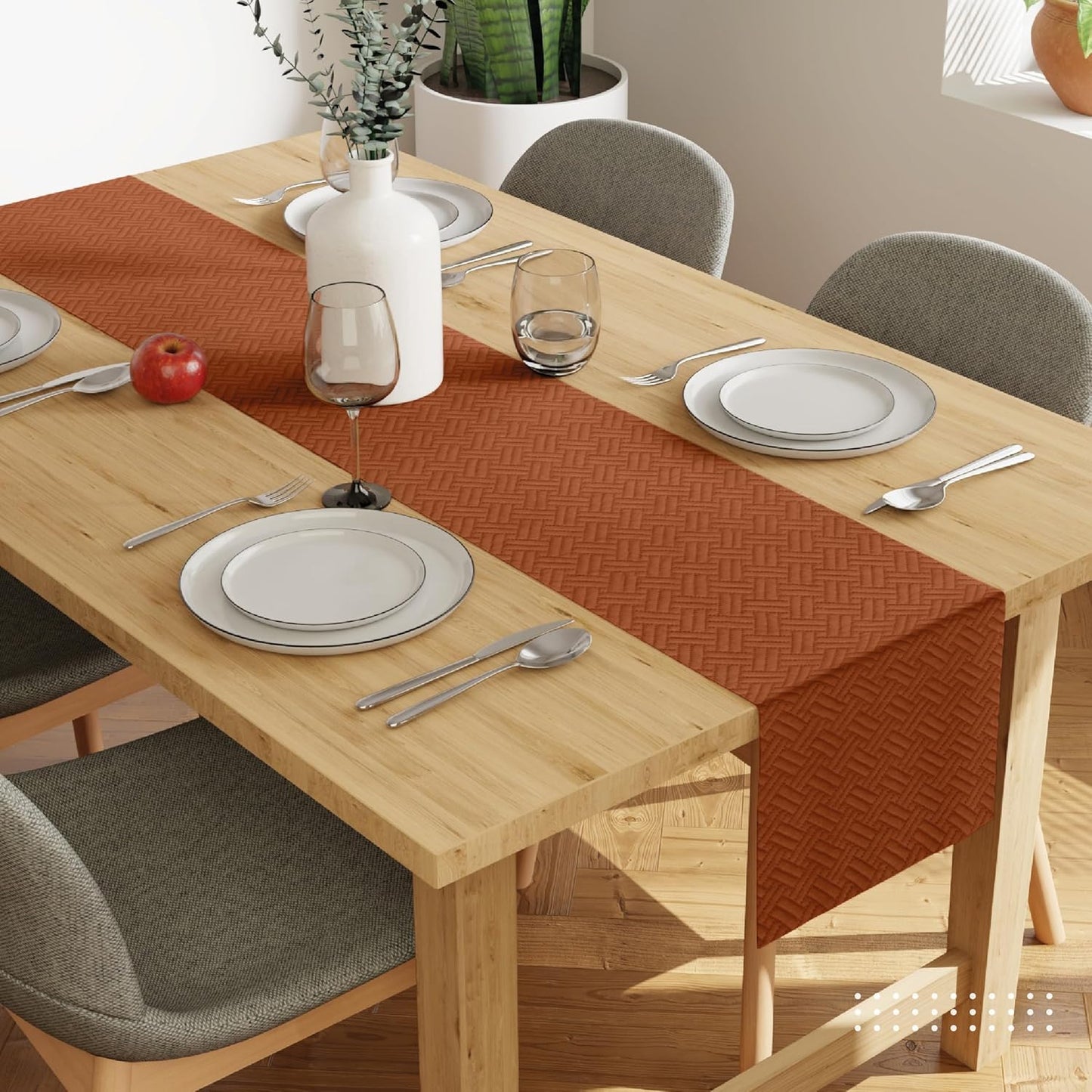 Luxurious Orange Quilted Velvet Dining Table Runner 32x150 cm for 4-6 Seater | Machine Washable Home Decor