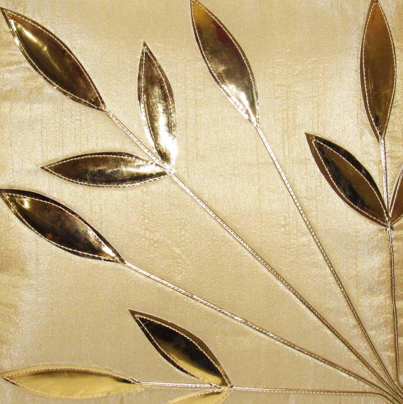 Ethnic Traditional Golden Floral Dupion Silk Cushion Covers 16x16 Inch Set of 5 | Decorative Sofa Pillow Cases Home Decor