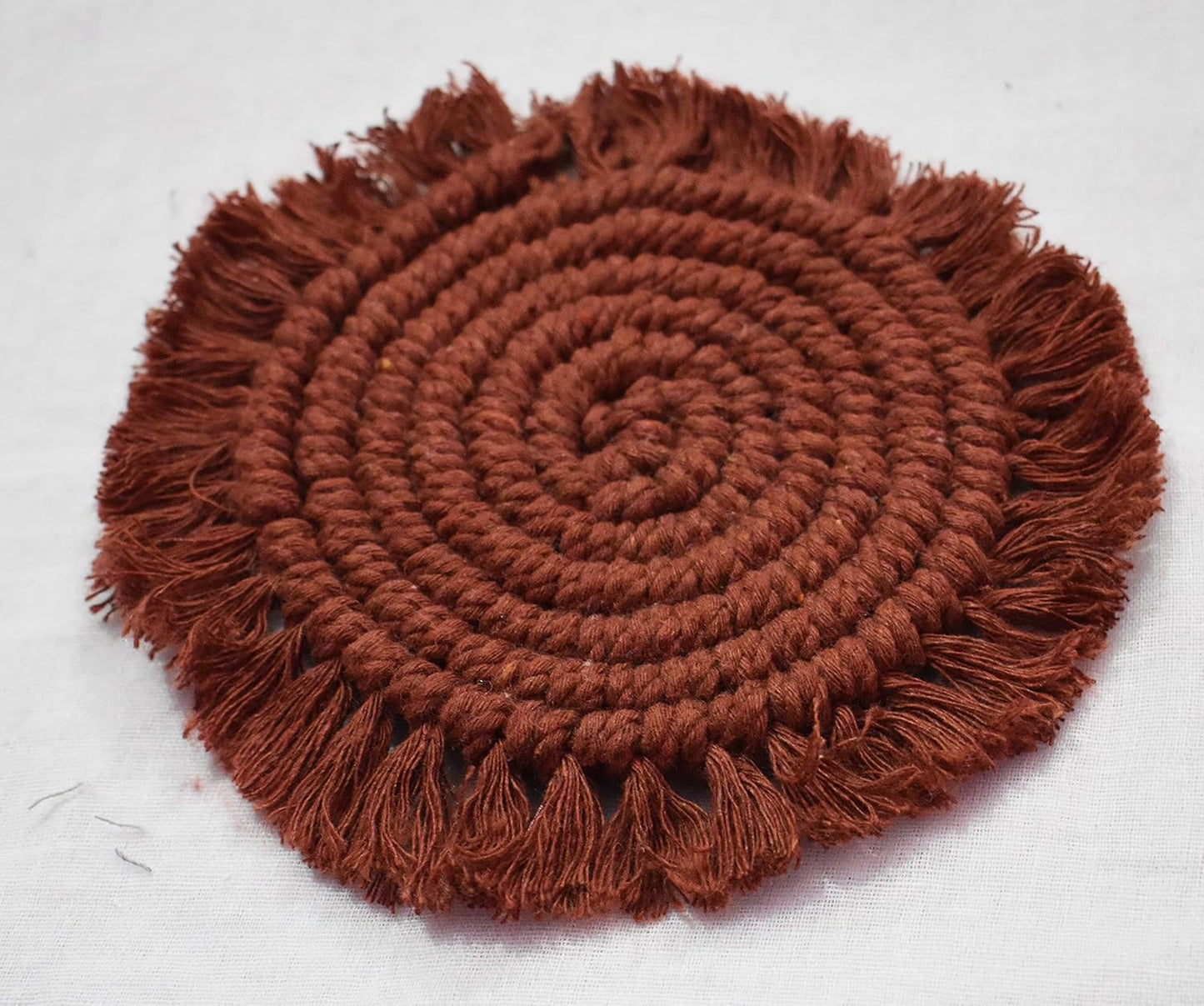 Brown Macrame Handwoven Cotton Coaster Set – 6" Diameter, 2-Pack