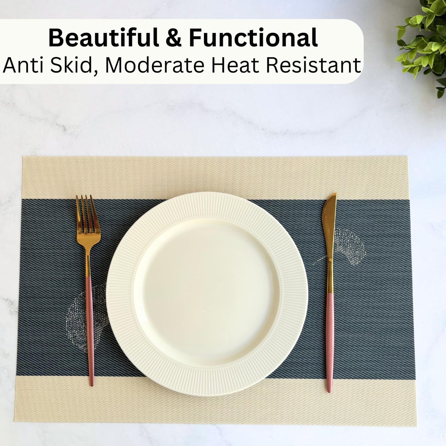 Midnight Bloom Designer Anti-Skid Wipeable PVC Dining Table Placemats Set of 4 | Washable Heat Resistant Kitchen Home Decor