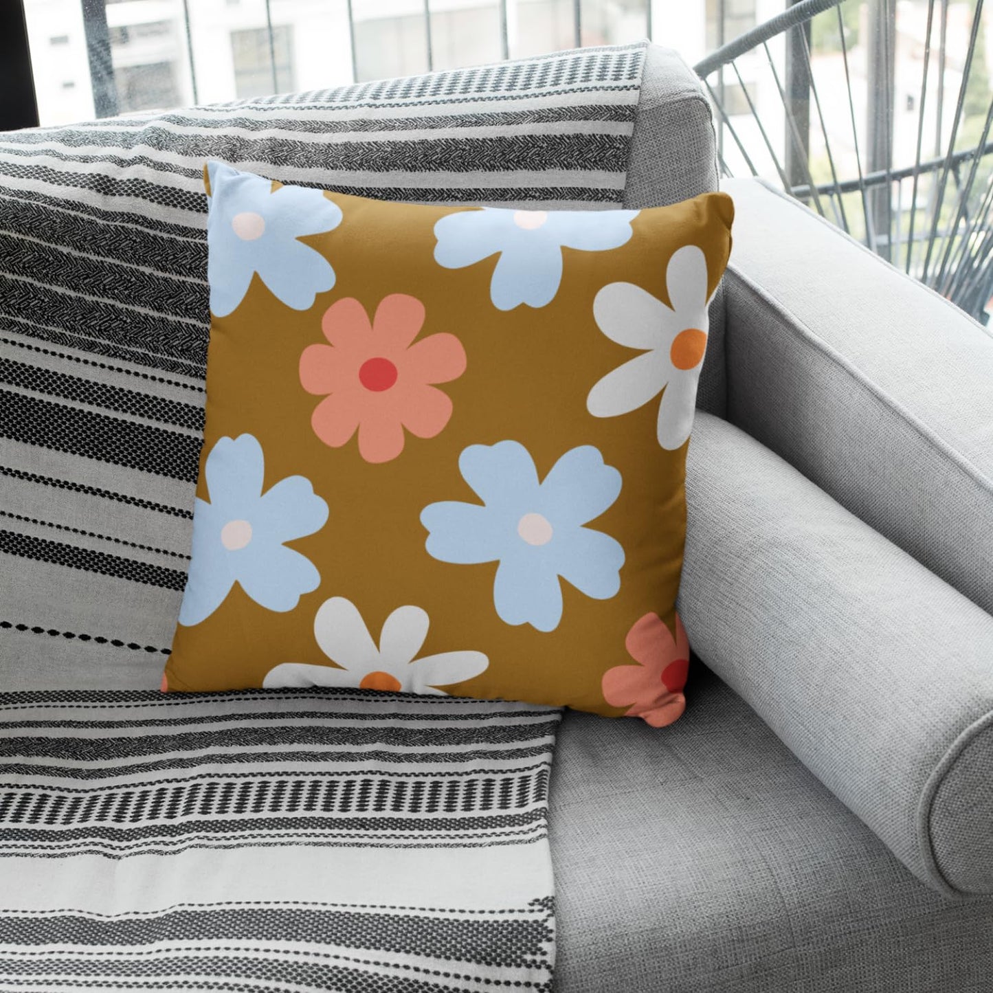 Retro Bloom Digital Print Velvet Cushion Covers 18x18 inch (Pack of 2) | Decorative Throw Pillow for Sofa, Home Decor