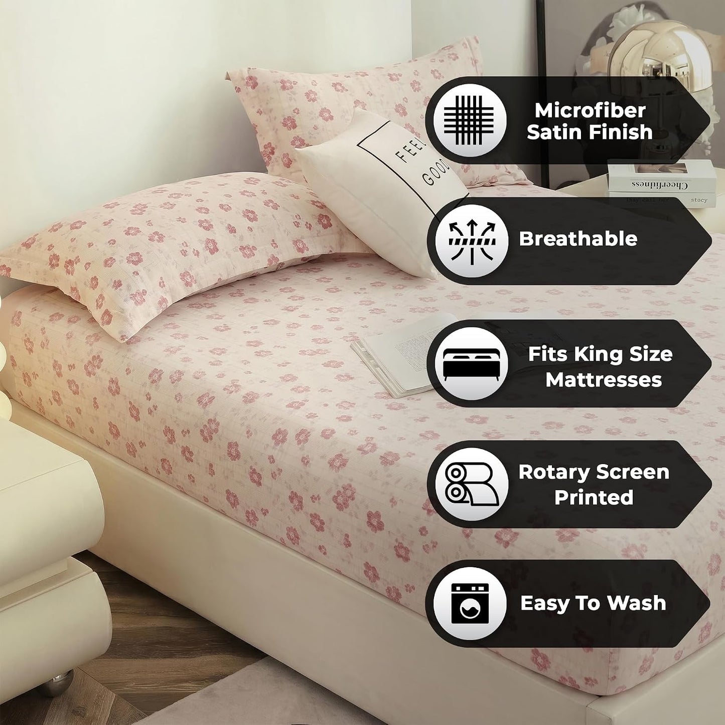 Bedsheet | Cloud Cotton Elastic Fitted | King, 250x270cm, 3-Pc