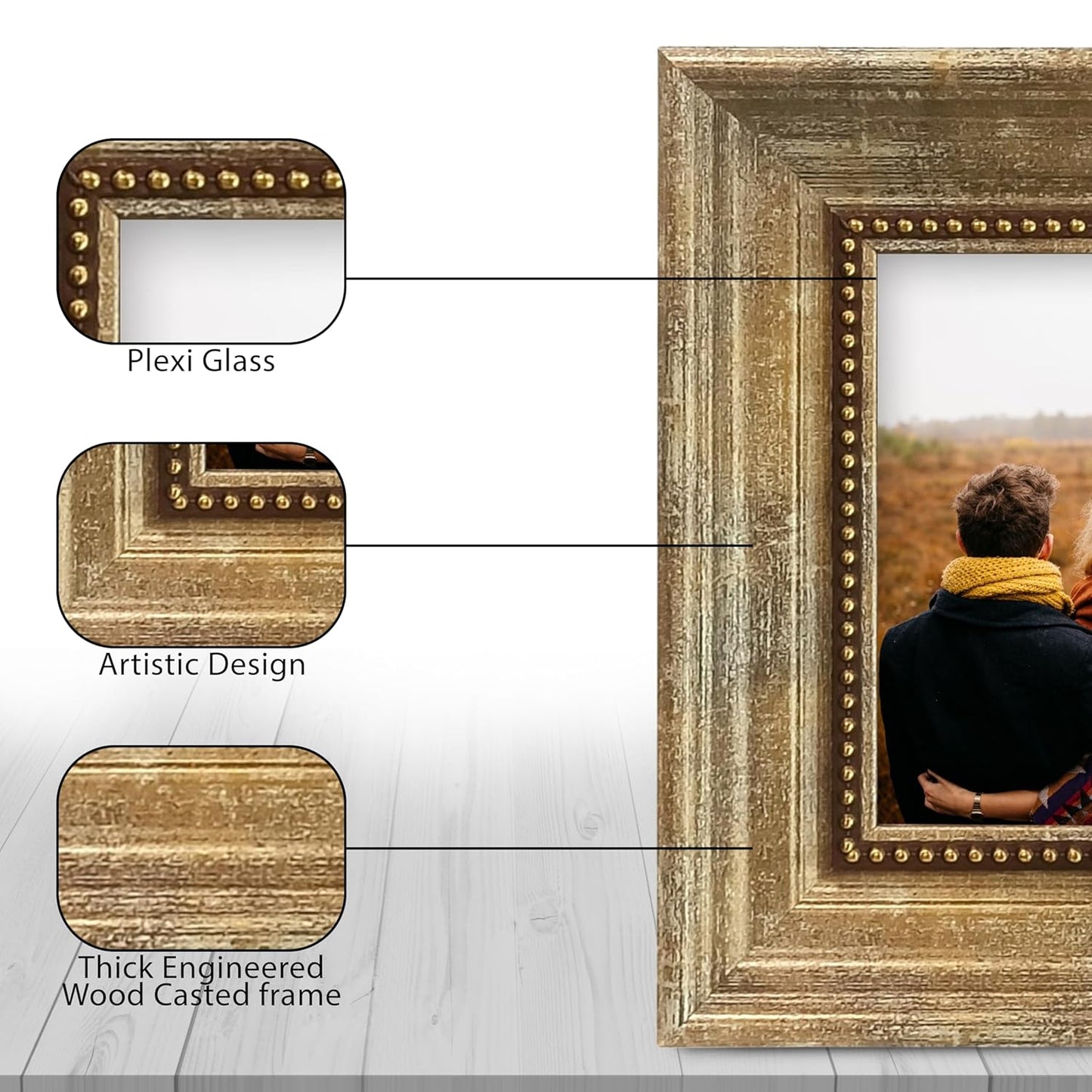 Elegant Table Rectangular Photo Frame – Wood & Plexiglass – 4x6 Inch