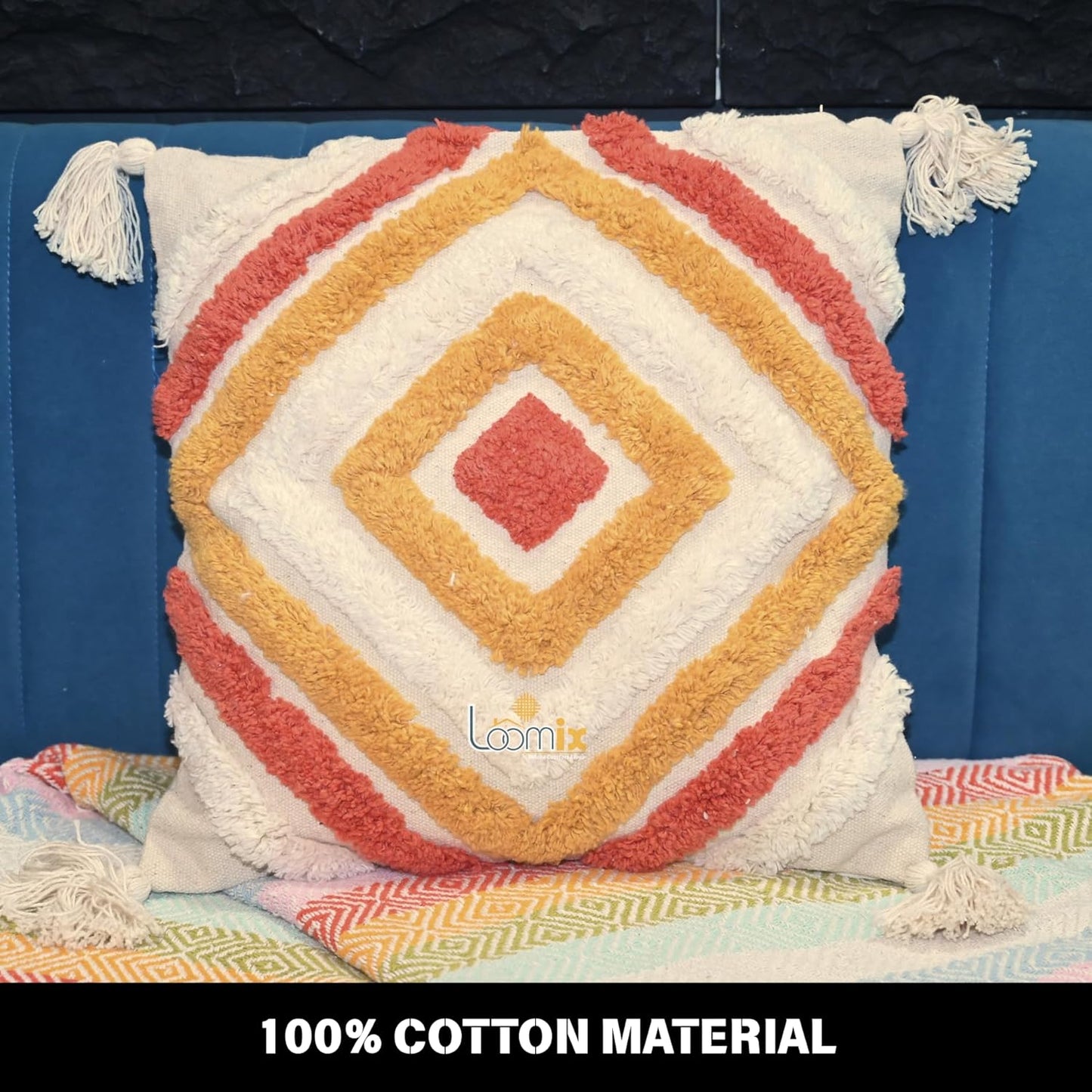 Handmade Multicolor 100% Cotton Cushion Cover 16x16 Inch (2-Pack) | Sofa, Couch, Bedroom, Living Room Decor