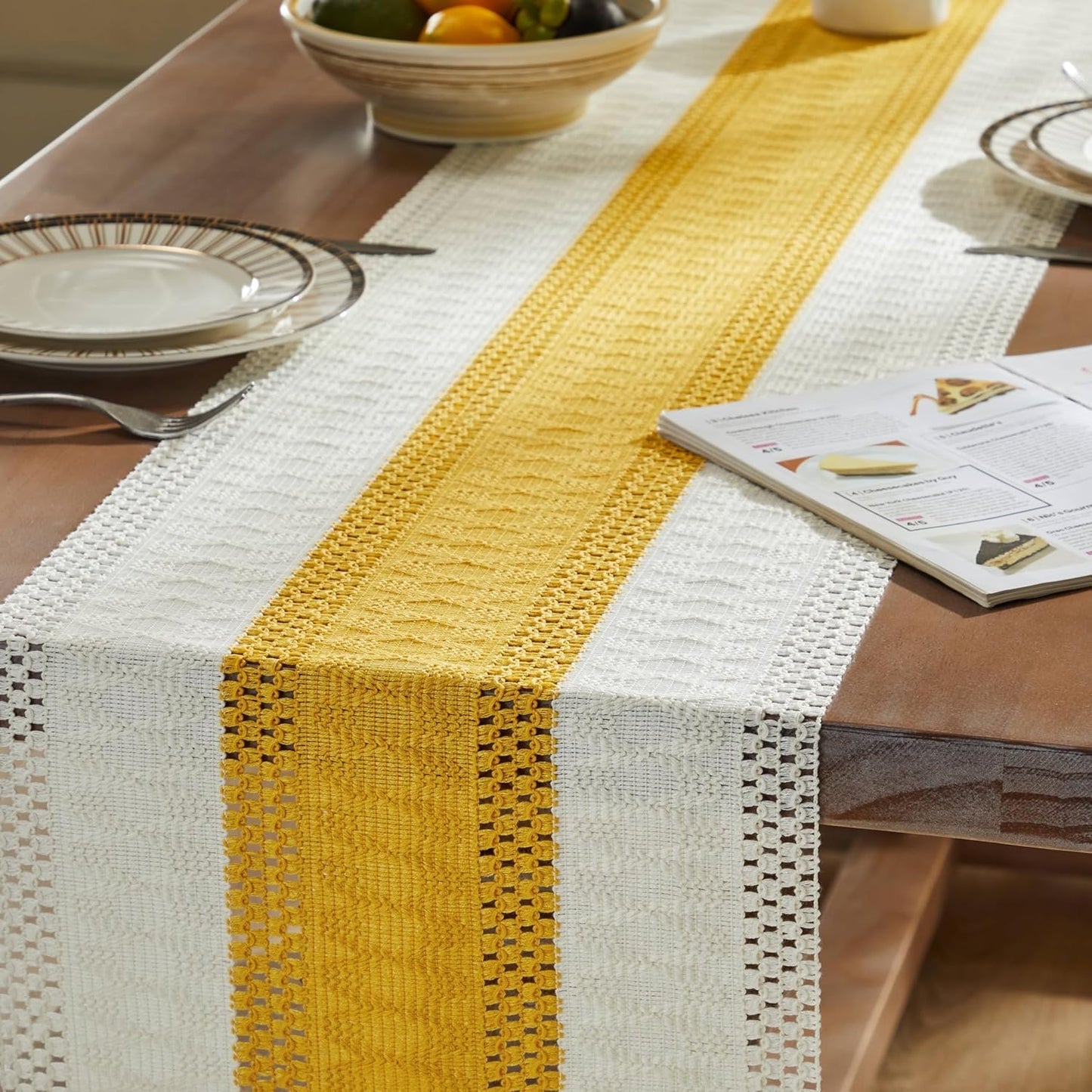 Bicolor Stitch Table Runner – Dining Linen – Cotton Blend – 12x72 Inch Single Unit