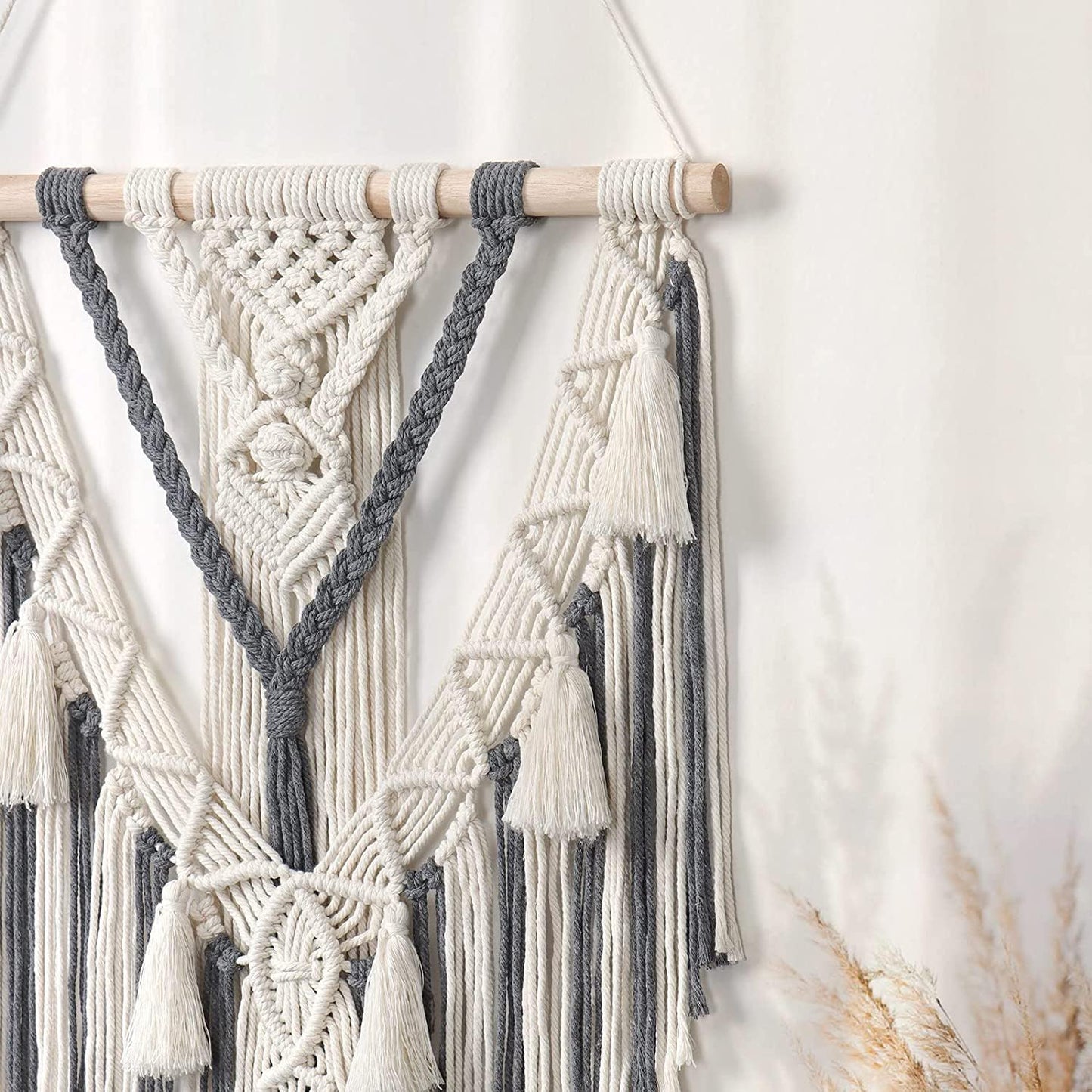 Macrame Wall Hanging – Decorative Accent – Natural Rope, Wood Dowel
