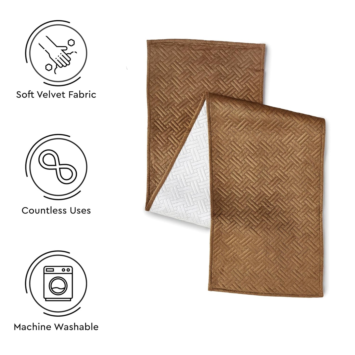 Brown Quilted Velvet Machine Washable Dining Table Runner 32x150 cm (4-6 Seater) | Table Decor, Home Decor