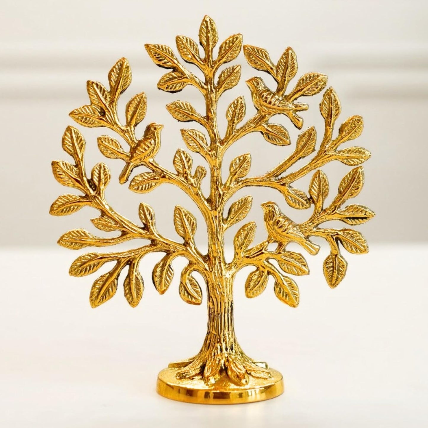 100% Pure Brass Handcrafted Tree of Life Showpiece with Birds 5.9 inch | Vastu Fengshui Home Temple Decor Gift