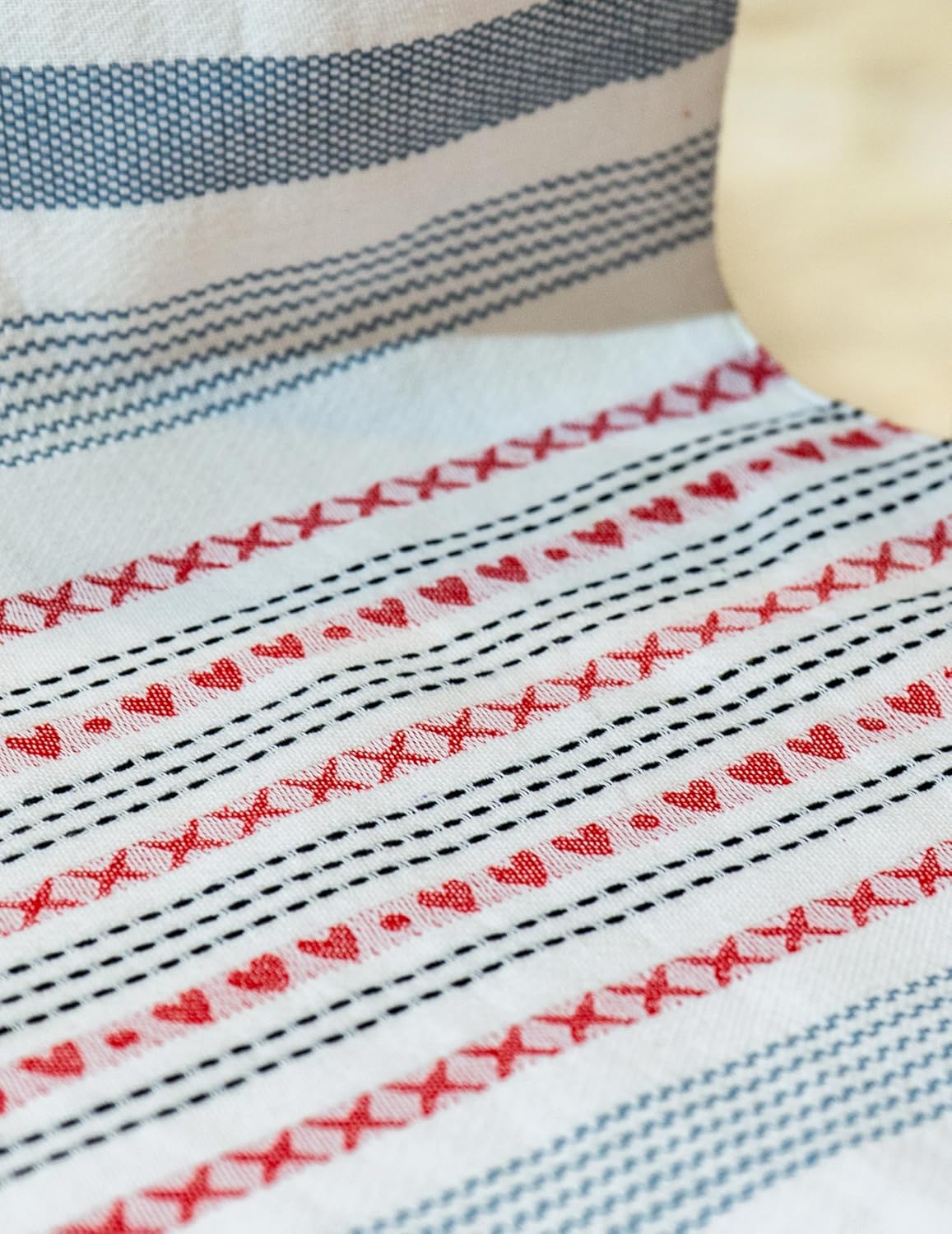 Boho 100% Cotton Dining Table Runner, 15x76 inch (6 Seater) | Red-Grey Farmhouse Kitchen Decor