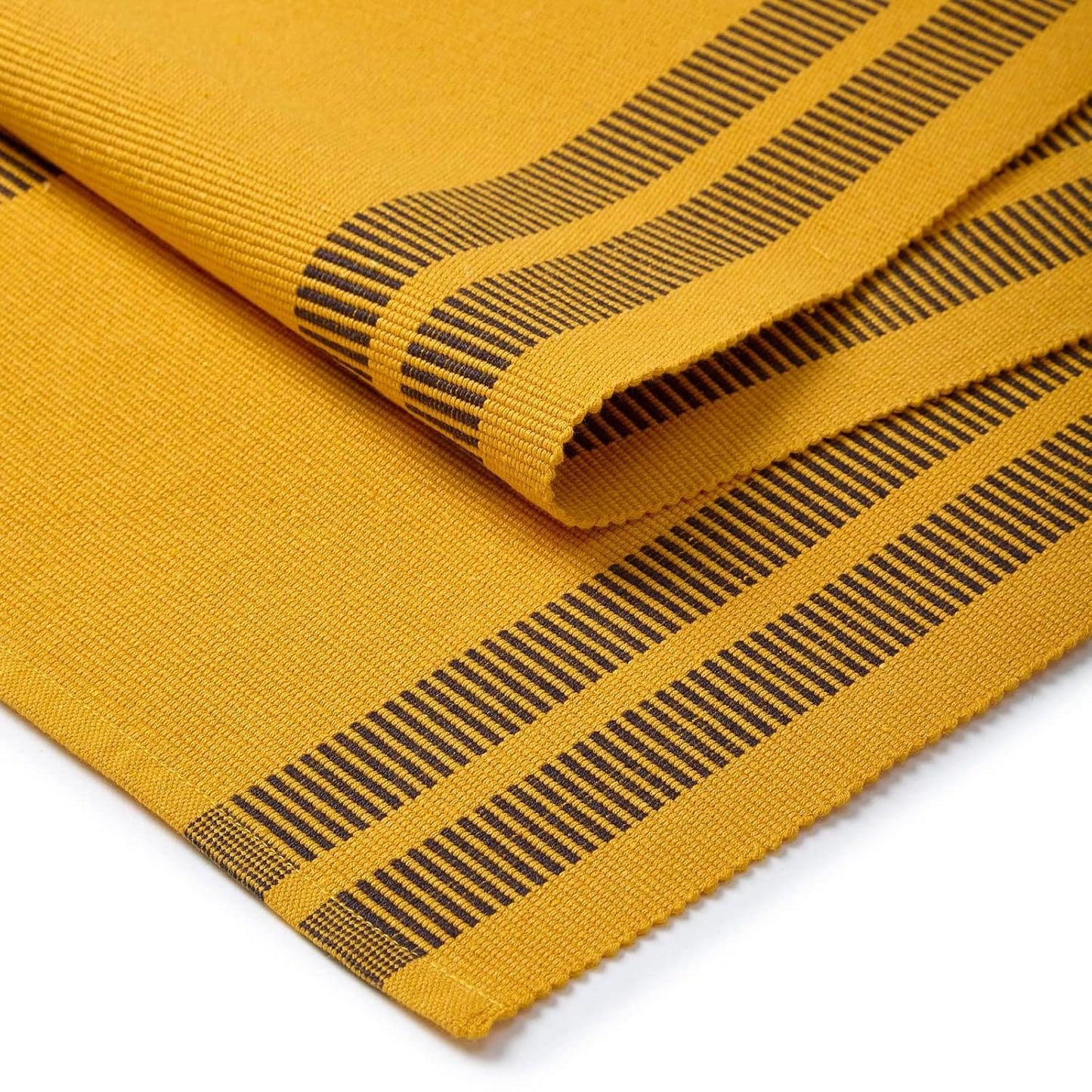 Modern Ladder Yellow Yarn Dyed Fine Ribbed Cotton Dining Table Runner 32x183 cm (4-6 Seater) | Kitchen Decor, Washable Table Linens