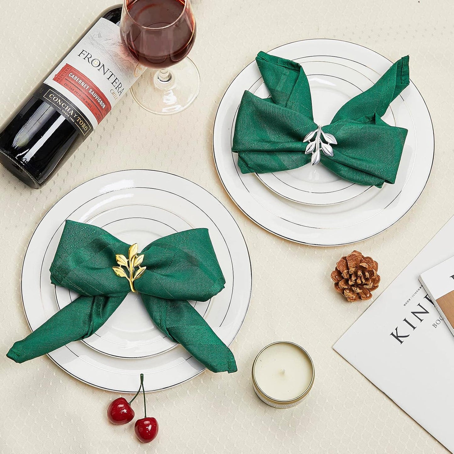 Ronds de serviette Feuille d'or – Accessoire de table – Métal doré résistant – Lot de 6