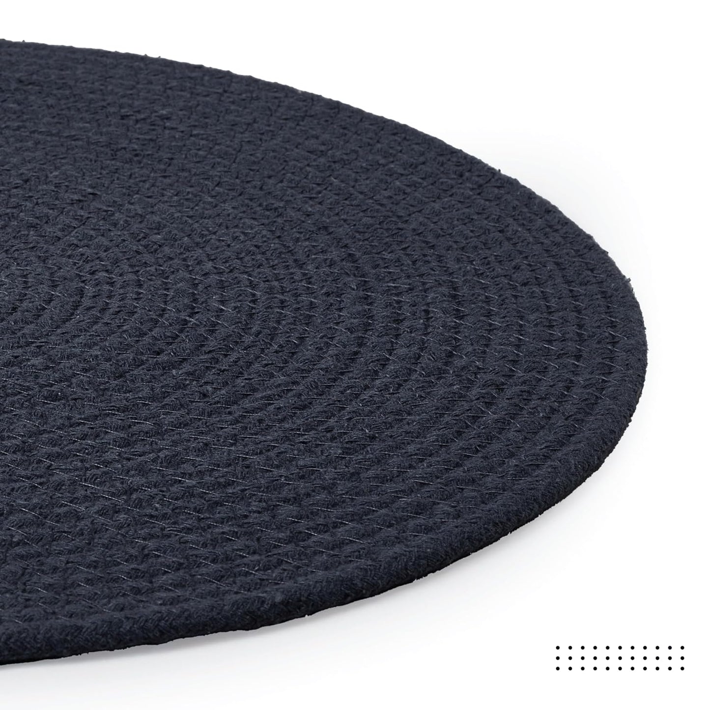 Handmade Ribbed Dark Blue Round Table Mats Set of 4, 32cm | Heat-Resistant, Non-Slip, Washable Cotton Placemats