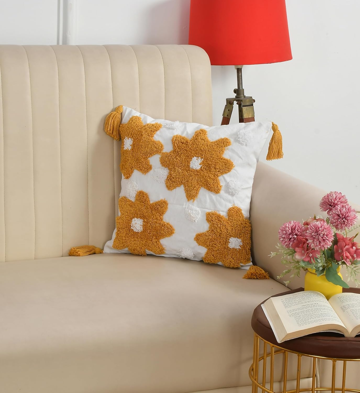 Boho Tufted Cushion Cover 16x16 inch Pack of 2 | Decorative Throw Pillow Covers for Bed Sofa Living Room