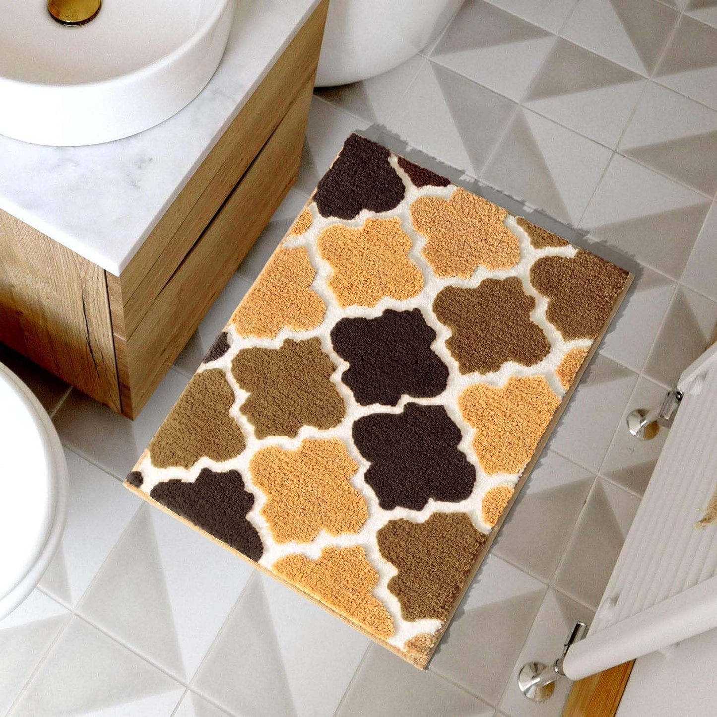 Beige Ellipse Super Soft Anti-Skid 2000 GSM Super Absorbent Microfiber Mat 40x60 cm Pack of 1 | Bathroom Kitchen Door Floor Mat