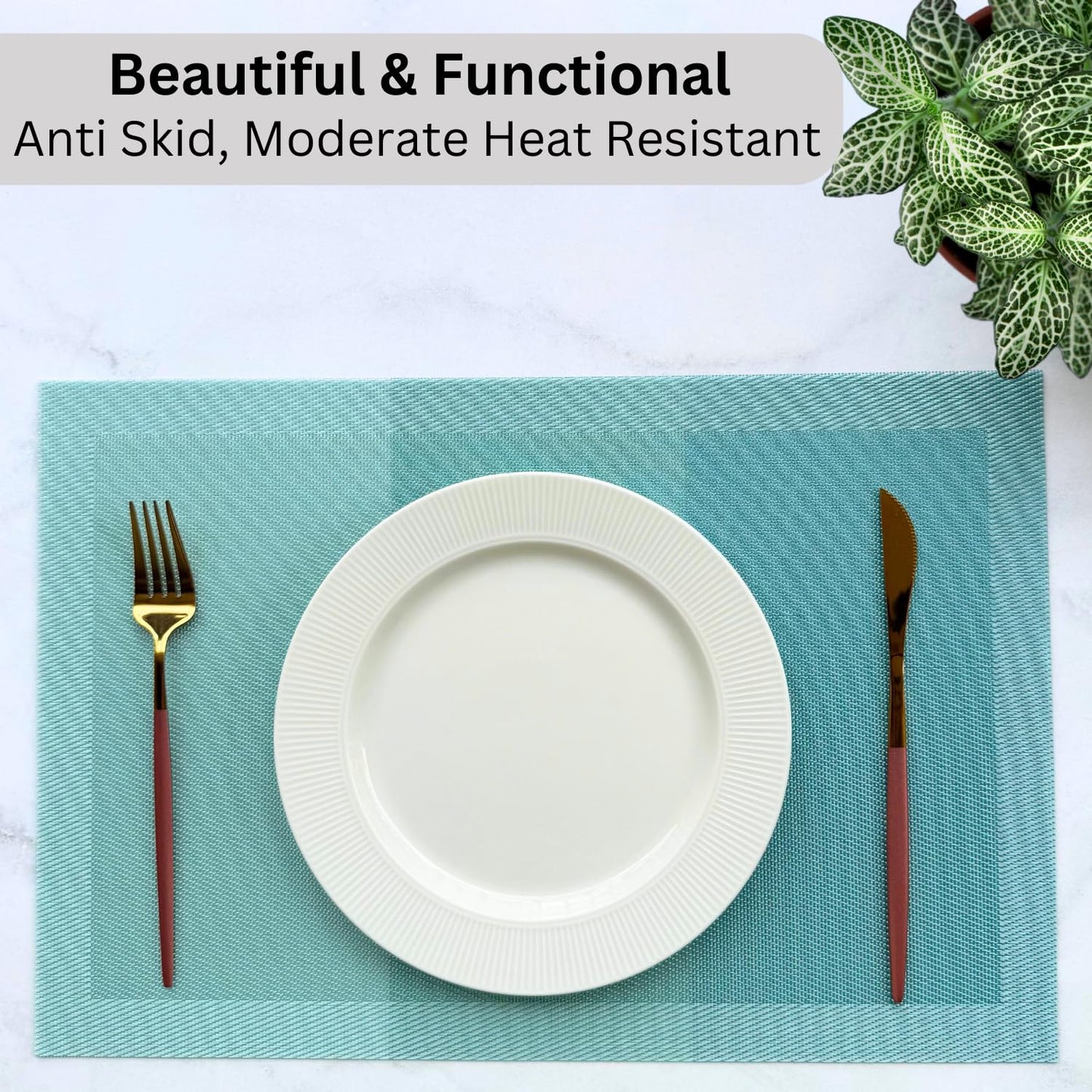 Premium Ocean Waves Woven PVC Dining Table Mats for 4 Seater | Heat Resistant, Anti-Skid, Wipeable Placemats Set of 4