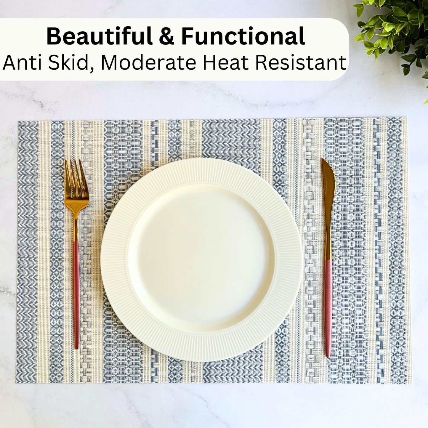 Premium Designer Sapphire Weave Vinyl Dining Table Placemats Set of 4 | Anti-Skid, Washable PVC Mats