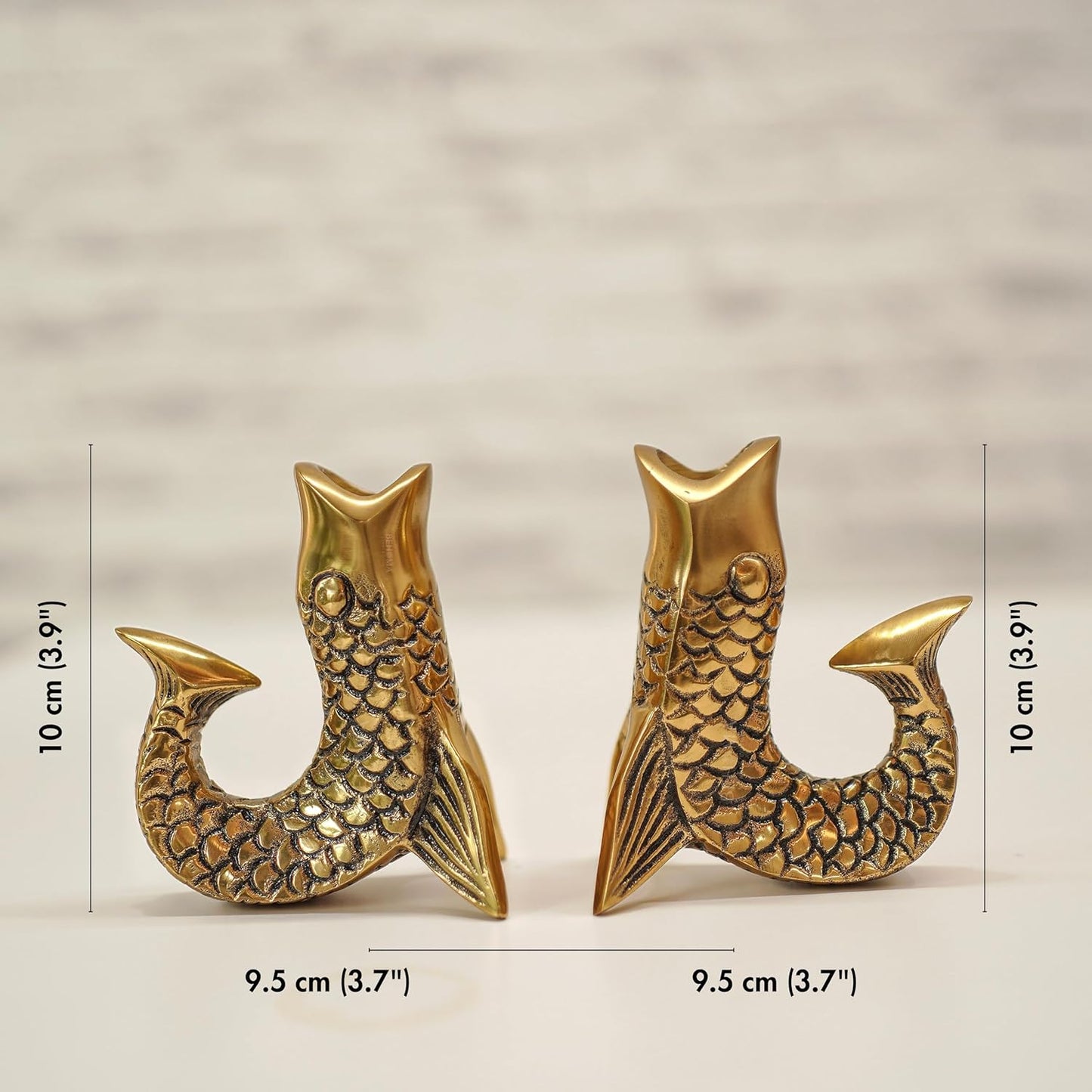 Elegant Antique Gold Fish Figurine Taper Candle Holder Set of 2 | Home Decor Tabletop Living Room Showpiece Gift