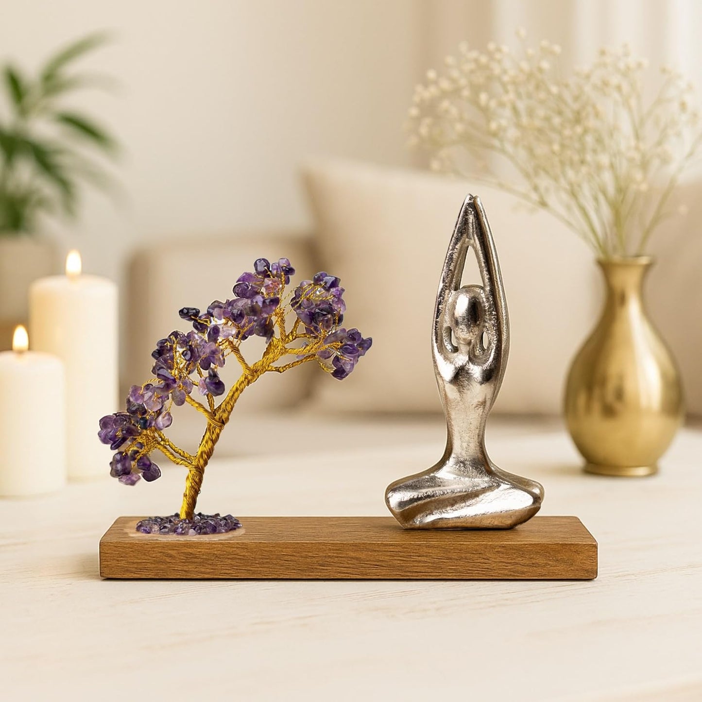 Handcrafted Namaste Amethyst Quartz Crystal Tree 21cm | Energy Healing, Meditation, Home Decor, Feng Shui & Spiritual Balance