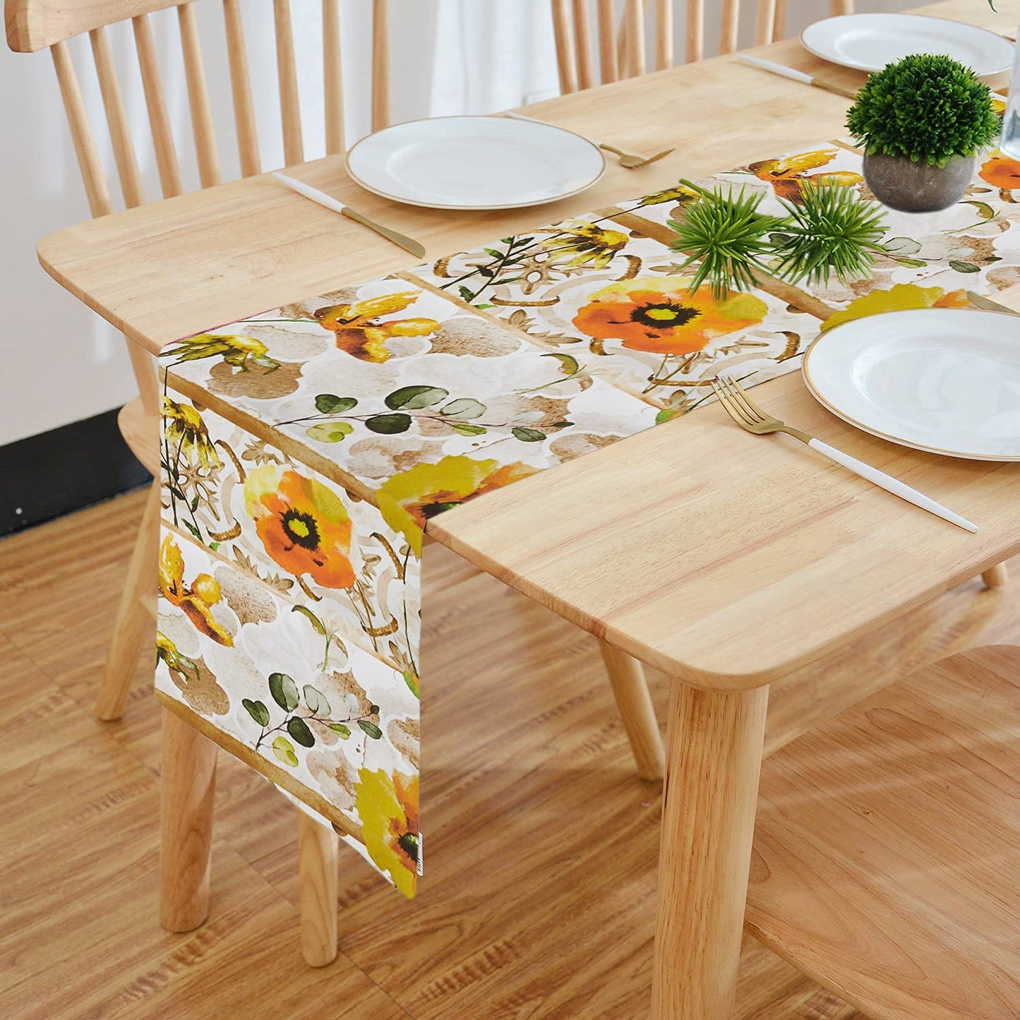 Elegant Digital Printed Double Layered Cotton Feel Clover Design Table Runner 13x72 Inch | Dining Table Decor, Living Room, Homadorn