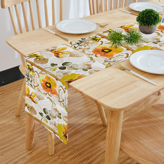 Elegant Digital Printed Double Layered Cotton Feel Clover Design Table Runner 13x72 Inch | Dining Table Decor, Living Room, Homadorn