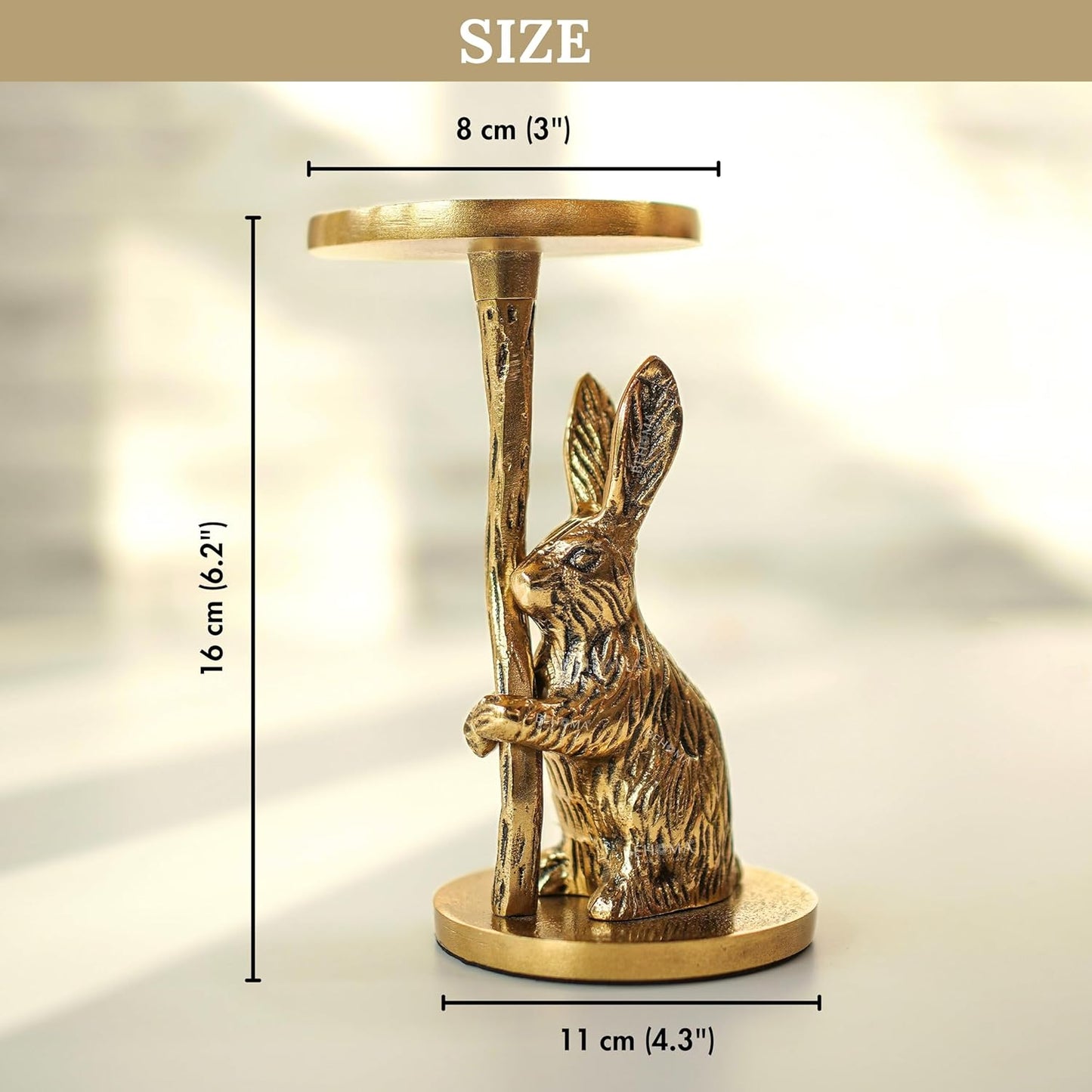 Artistic Gold Aluminium Rabbit Pillar Candle Holder Statue Tabletop | Home Decor, Christmas, Wedding Gift